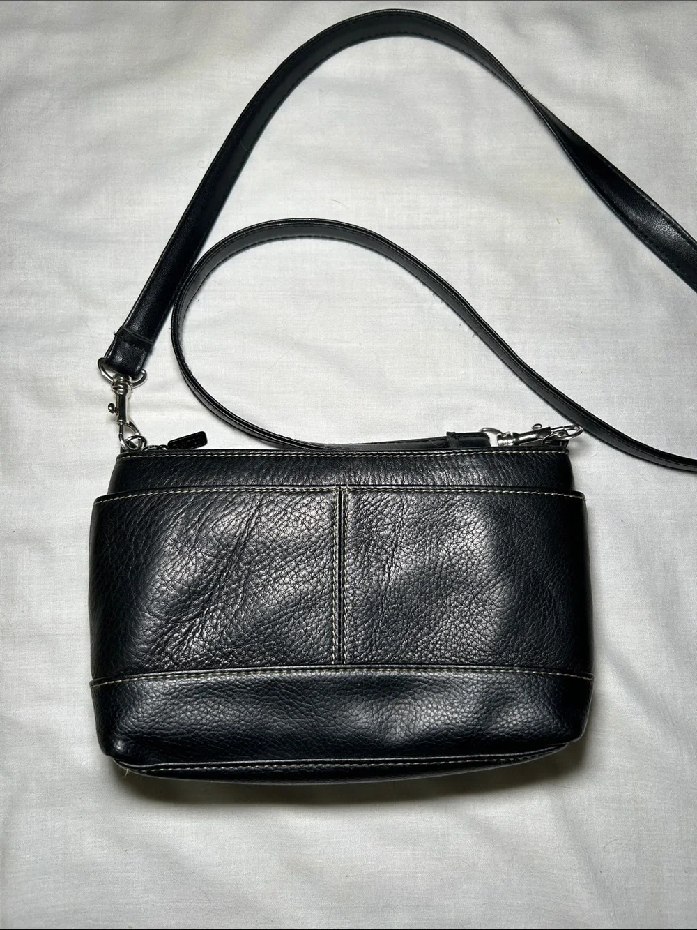 Buxton Black Pebbled Leather Convertible Crossbody, approximately 8x5